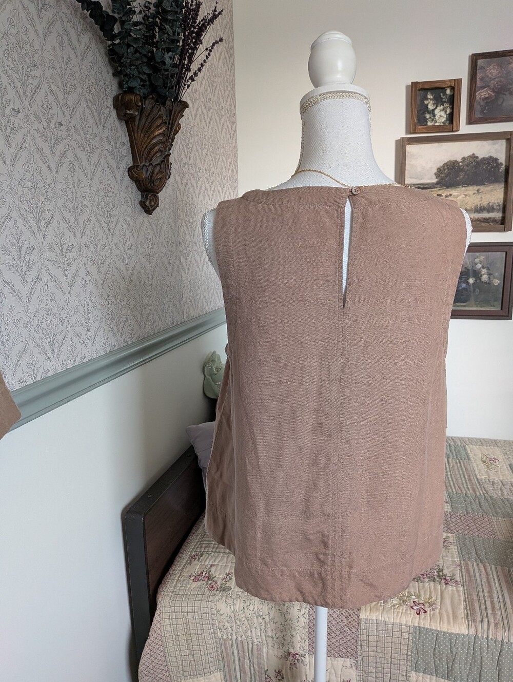 Haven Well Within Tencel Linen Sleeveless Tank Top Taupe M Minimalist - Picture 4 of 8
